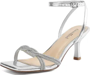 Women's Sandals Square Open Toe Kitten Heels Strappy Ankle Strap Sandals for Women Comfort Dress Party Shoes