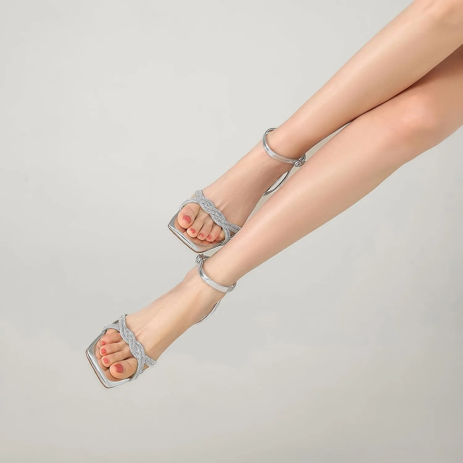 Women's Sandals Square Open Toe Kitten Heels Strappy Ankle Strap Sandals for Women Comfort Dress Party Shoes