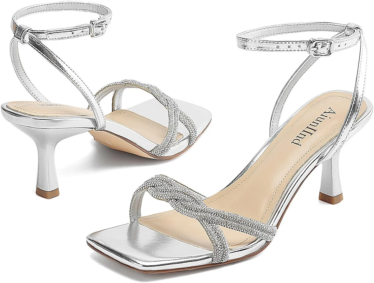 Women's Sandals Square Open Toe Kitten Heels Strappy Ankle Strap Sandals for Women Comfort Dress Party Shoes
