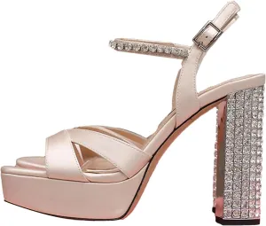 Women's Satin Wedding Heels, Peep Toe Banquet Pumps