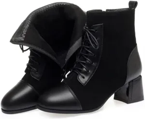 Womens Shoes Women Autumn Boots Classic Patched Leather Boots High Heels Women Boots
