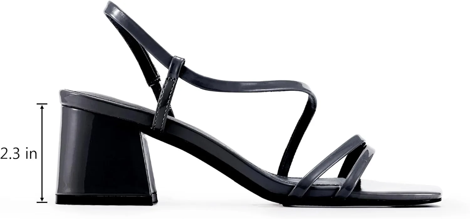 Women's Short Chunky Block Heels Strappy Heel Sandals with Square Toe Casual Dress Shoes