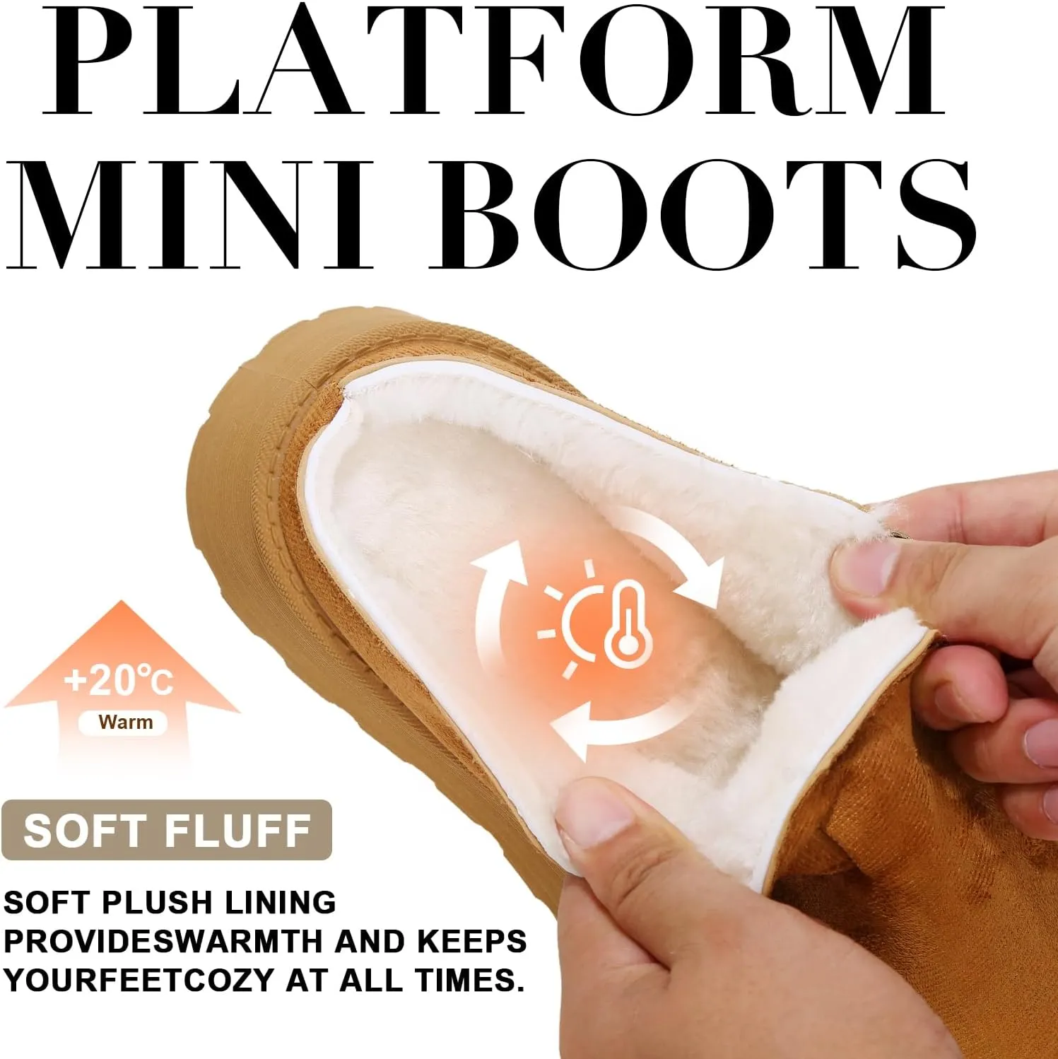 Women's Slippers Platform Boots, Fur Fleece Lined Short Ankle Boots Comfy House Slippers Slip on Winter Mini Boots, Warm Snow Boots for Indoor Outdoor Fall Slippers