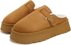 Women's Slippers Platform Boots, Fur Fleece Lined Short Ankle Boots Comfy House Slippers Slip on Winter Mini Boots, Warm Snow Boots for Indoor Outdoor Fall Slippers
