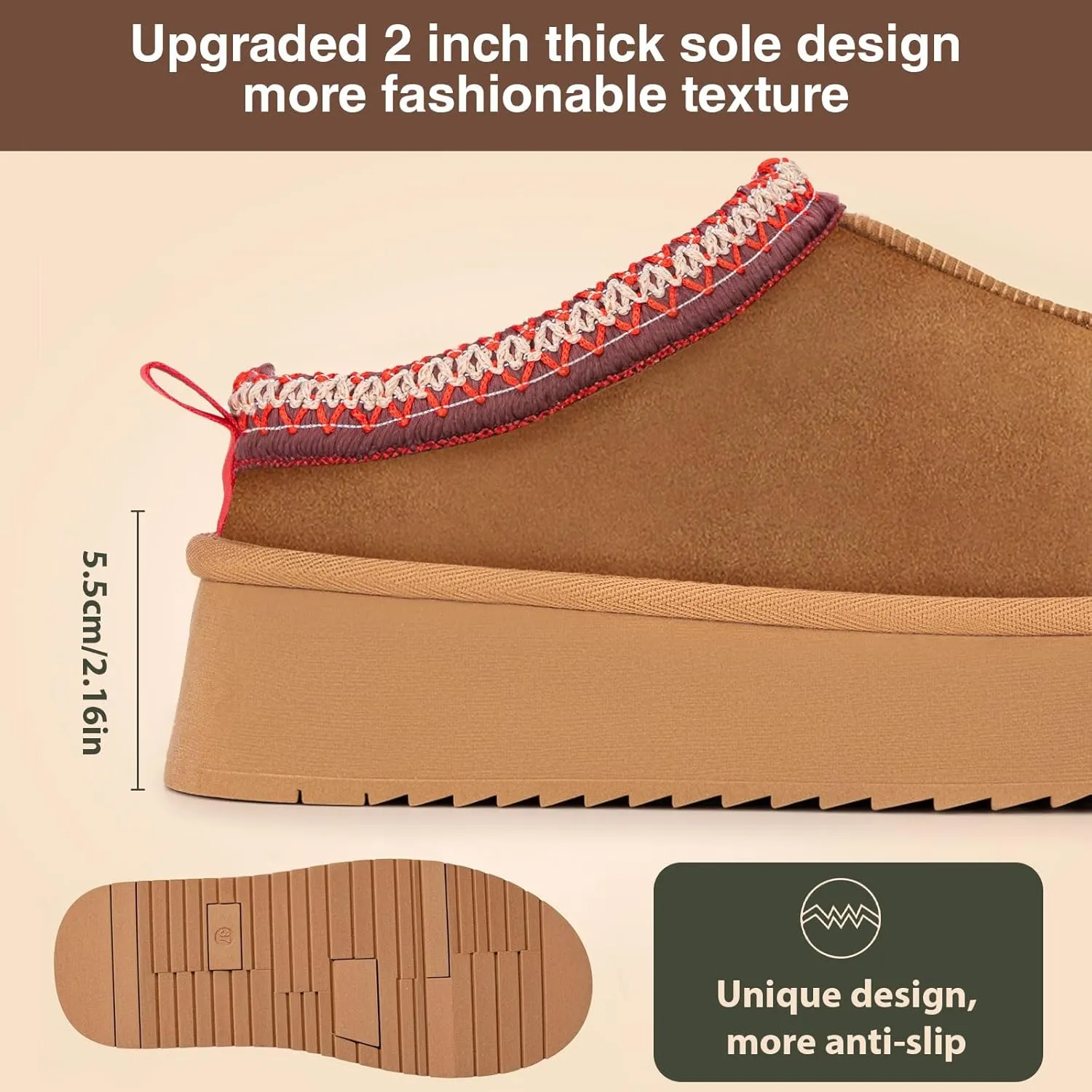 Women's Slippers Platform Mini Boots,Snow Winter Short Ankle Boot,Fluffy Warm Comfy Furry House Slippers Anti-Slip Boot for Indoor and Outdoor