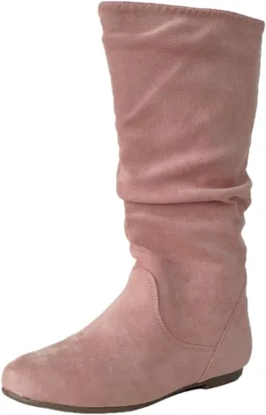 Women's Soft Suede Low Heel Mid Calf Boots | Comfortable Fall Outdoor Footwear with Side Zipper & Non-Slip Sole - Flat Boots,slouch boots for women