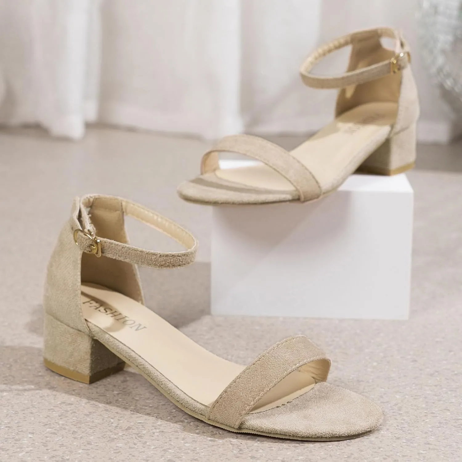 Womens Strappy Chunky Block Low Heeled Sandals Open Toe Adjustable Buckle Ankle Strap Arch Fit Shoes Party Dance