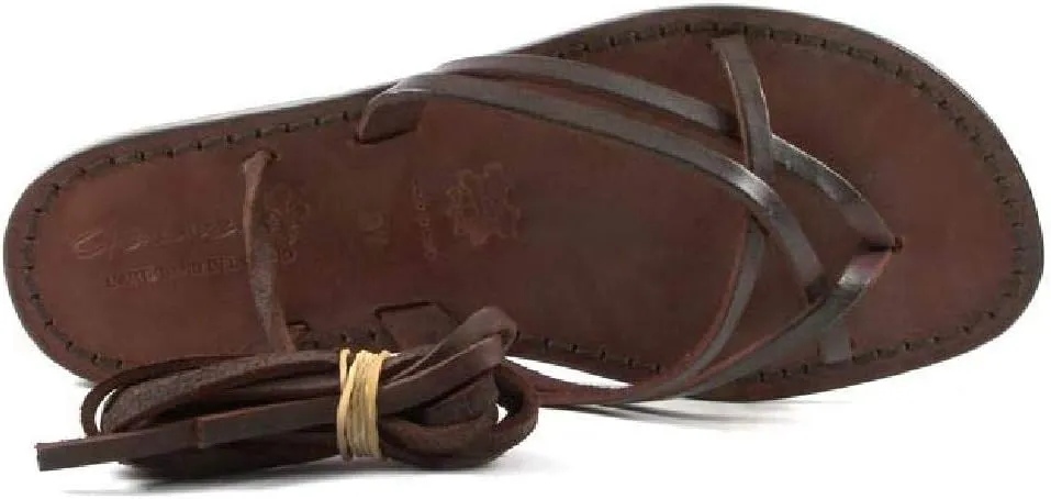 Womens Strappy Leather Sandals Handmade in Italy in Dark Brown Cuir