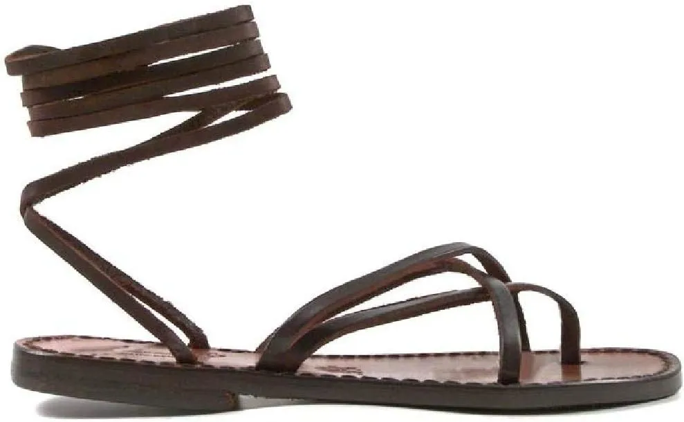 Womens Strappy Leather Sandals Handmade in Italy in Dark Brown Cuir