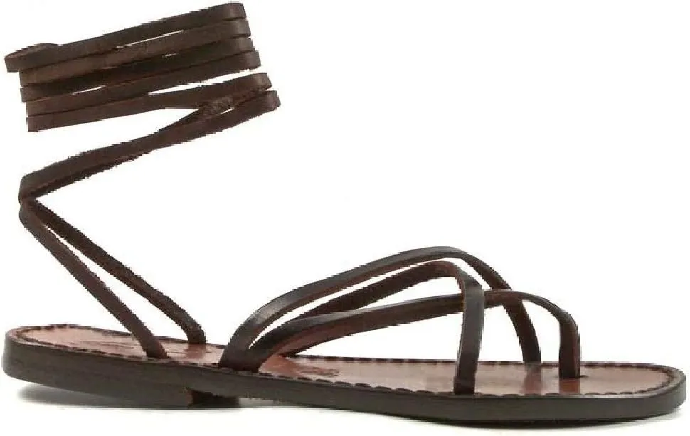 Womens Strappy Leather Sandals Handmade in Italy in Dark Brown Cuir