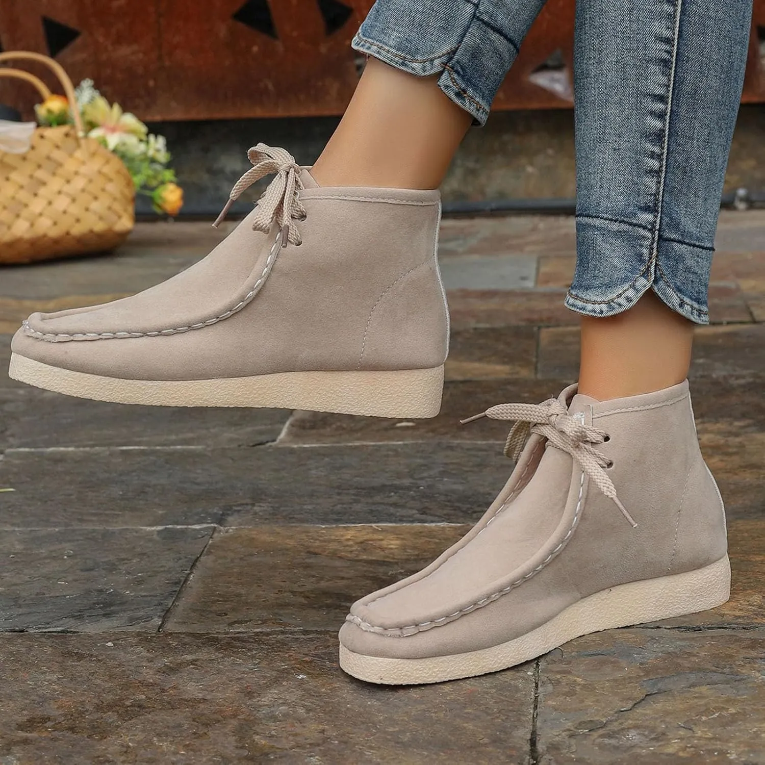 Womens Suede Ankle Boots Casual Wallabee Boot Shoes Chukka Boots Comfort Kickers Shoes Round Toe Moccasin Boots