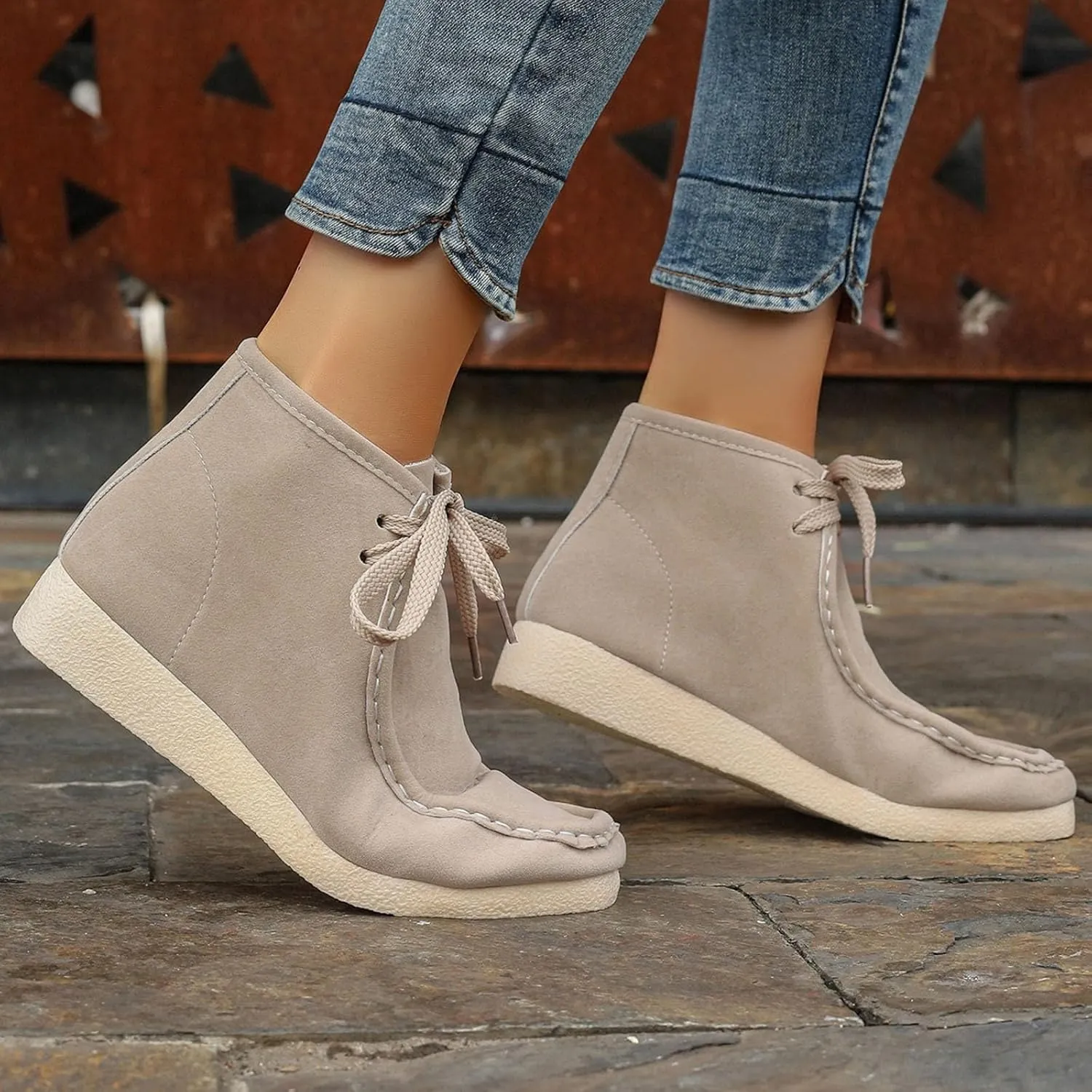 Womens Suede Ankle Boots Casual Wallabee Boot Shoes Chukka Boots Comfort Kickers Shoes Round Toe Moccasin Boots