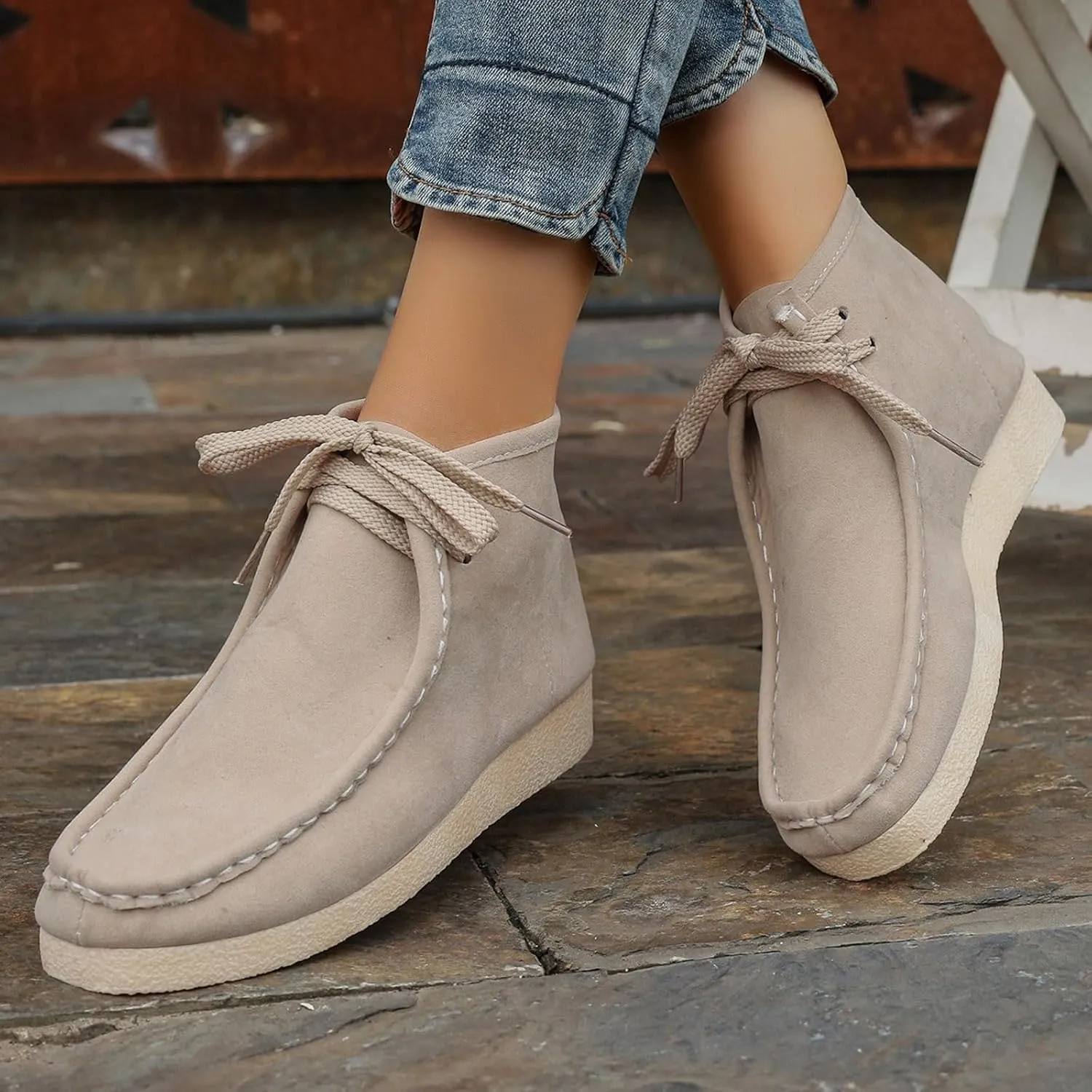 Womens Suede Ankle Boots Casual Wallabee Boot Shoes Chukka Boots Comfort Kickers Shoes Round Toe Moccasin Boots
