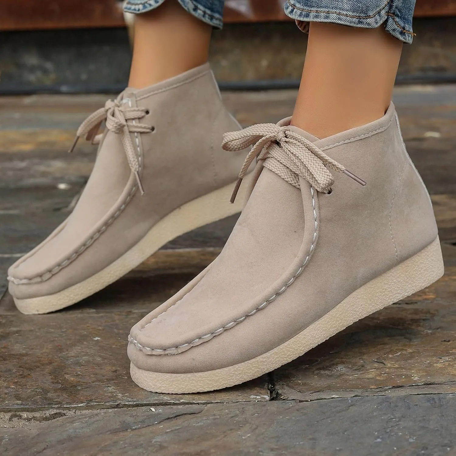 Womens Suede Ankle Boots Casual Wallabee Boot Shoes Chukka Boots Comfort Kickers Shoes Round Toe Moccasin Boots