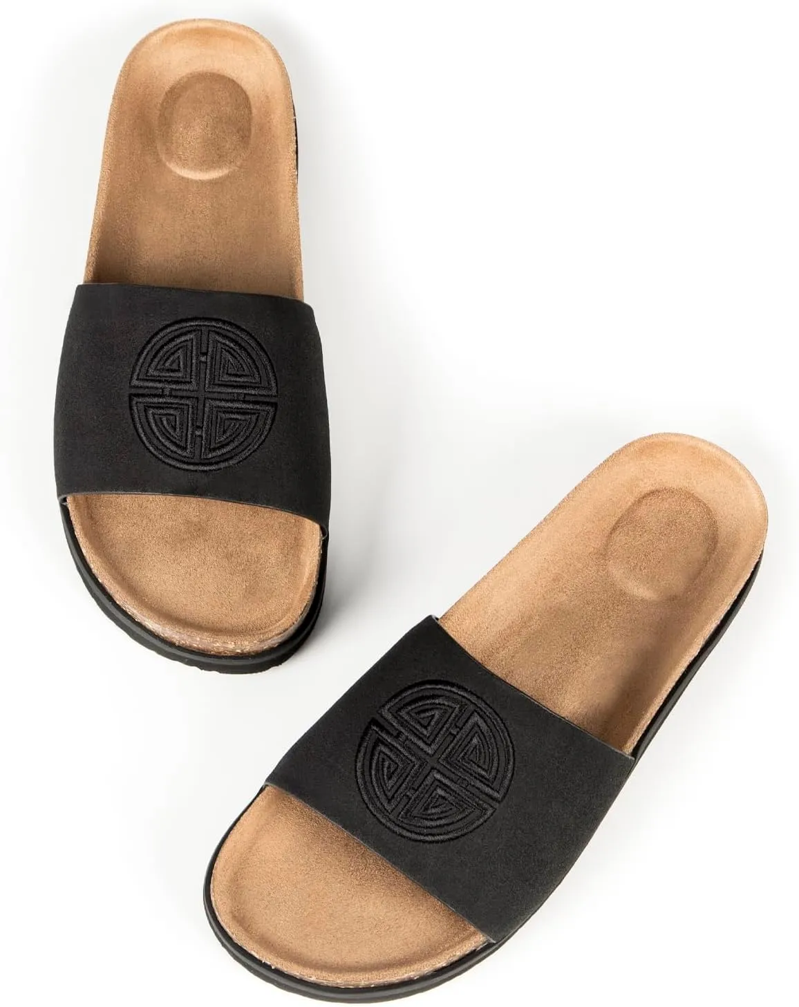 Women's Suede Slide Sandals with Arch Support,Cork Comfortable Summer Flat Sandals for Women 2025 Beach Vacation Shoes,Cute Dressy Sandals Outdoor Slippers
