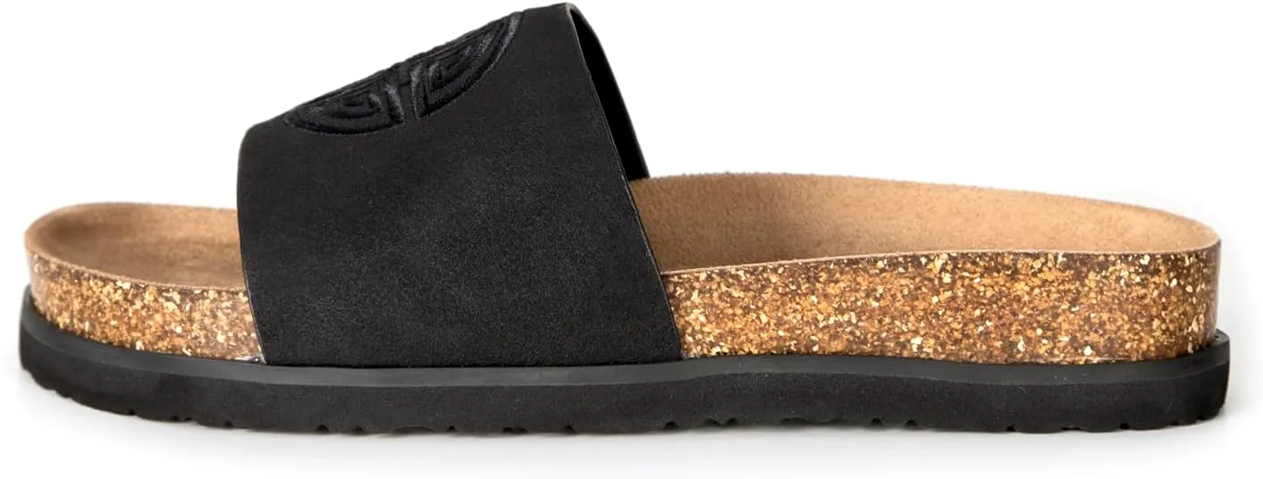 Women's Suede Slide Sandals with Arch Support,Cork Comfortable Summer Flat Sandals for Women 2025 Beach Vacation Shoes,Cute Dressy Sandals Outdoor Slippers