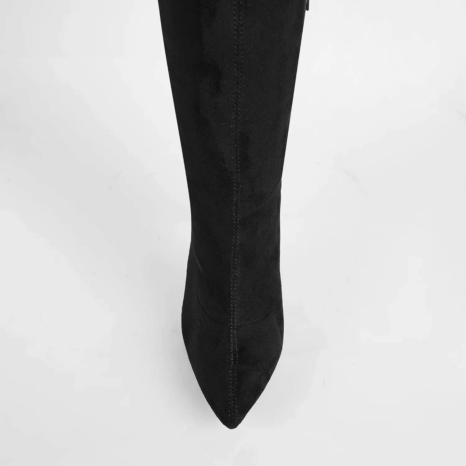Women's Thigh High Block Stiletto Heel Over The Knee Boots, Faux Suede Elasticity, Long Black Boots, Round Toe&Pointed Toe, Side Zip Sexy Boots for Winter Fall