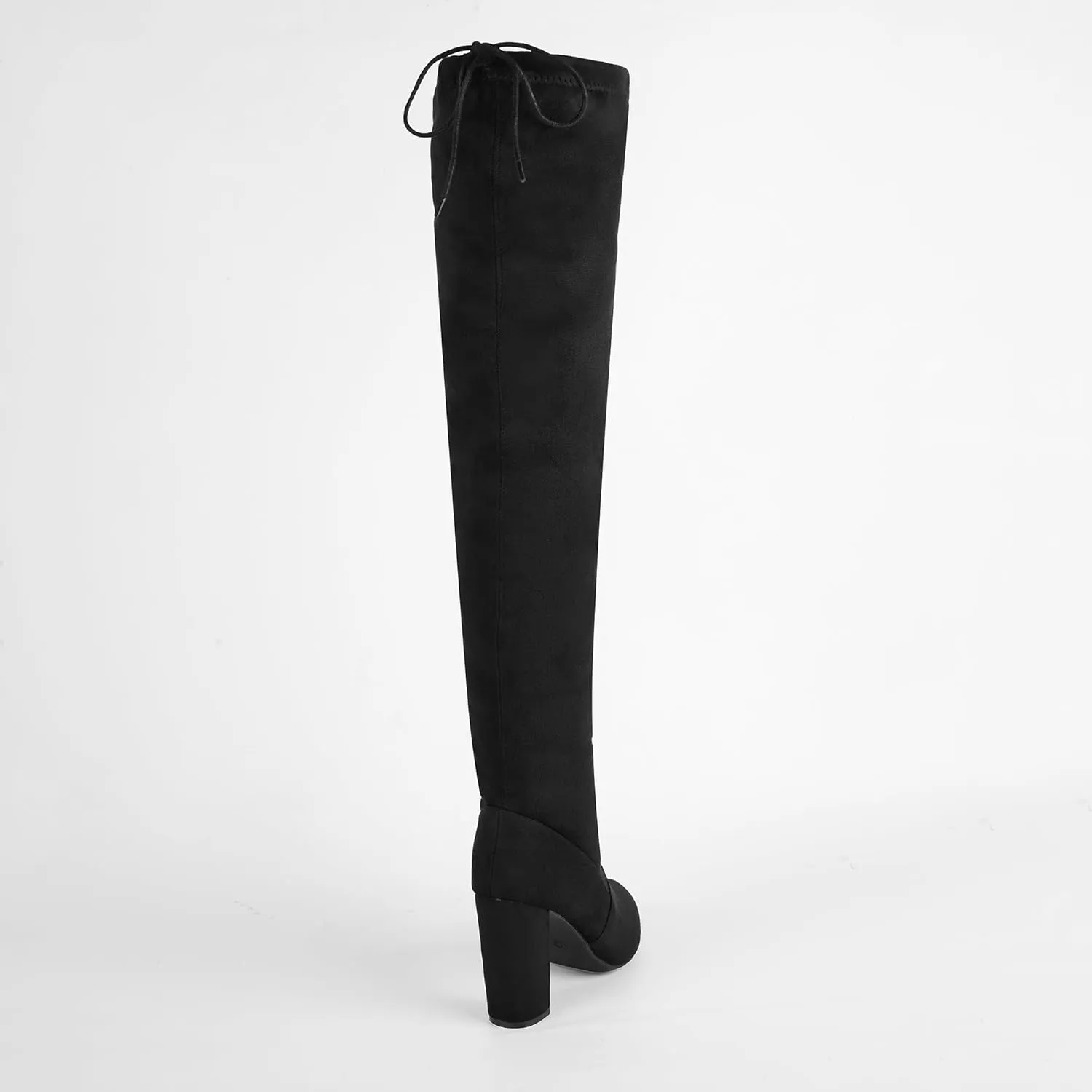 Women's Thigh High Block Stiletto Heel Over The Knee Boots, Faux Suede Elasticity, Long Black Boots, Round Toe&Pointed Toe, Side Zip Sexy Boots for Winter Fall