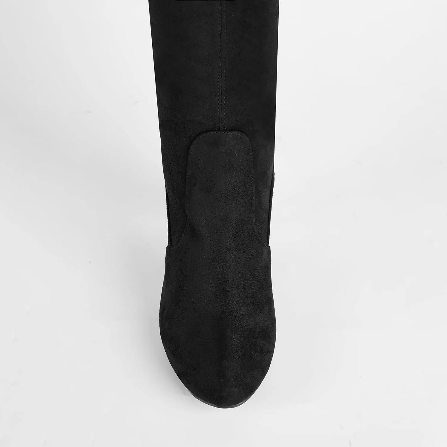 Women's Thigh High Block Stiletto Heel Over The Knee Boots, Faux Suede Elasticity, Long Black Boots, Round Toe&Pointed Toe, Side Zip Sexy Boots for Winter Fall
