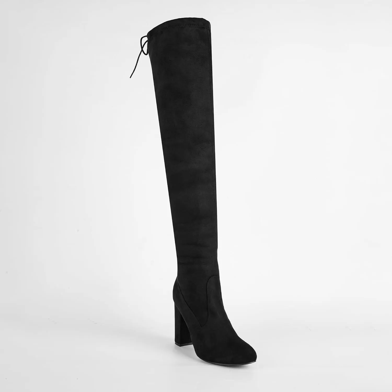 Women's Thigh High Block Stiletto Heel Over The Knee Boots, Faux Suede Elasticity, Long Black Boots, Round Toe&Pointed Toe, Side Zip Sexy Boots for Winter Fall