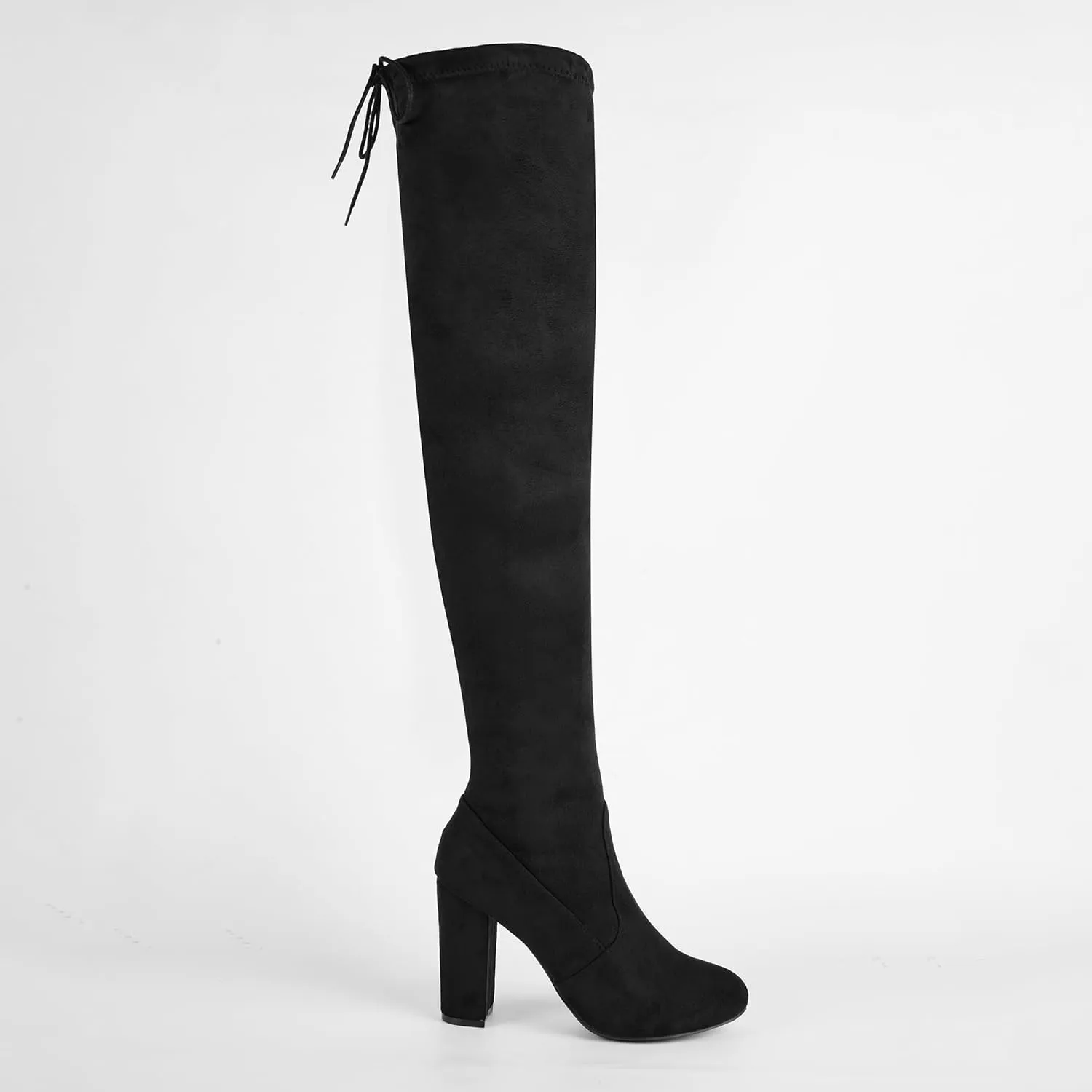 Women's Thigh High Block Stiletto Heel Over The Knee Boots, Faux Suede Elasticity, Long Black Boots, Round Toe&Pointed Toe, Side Zip Sexy Boots for Winter Fall