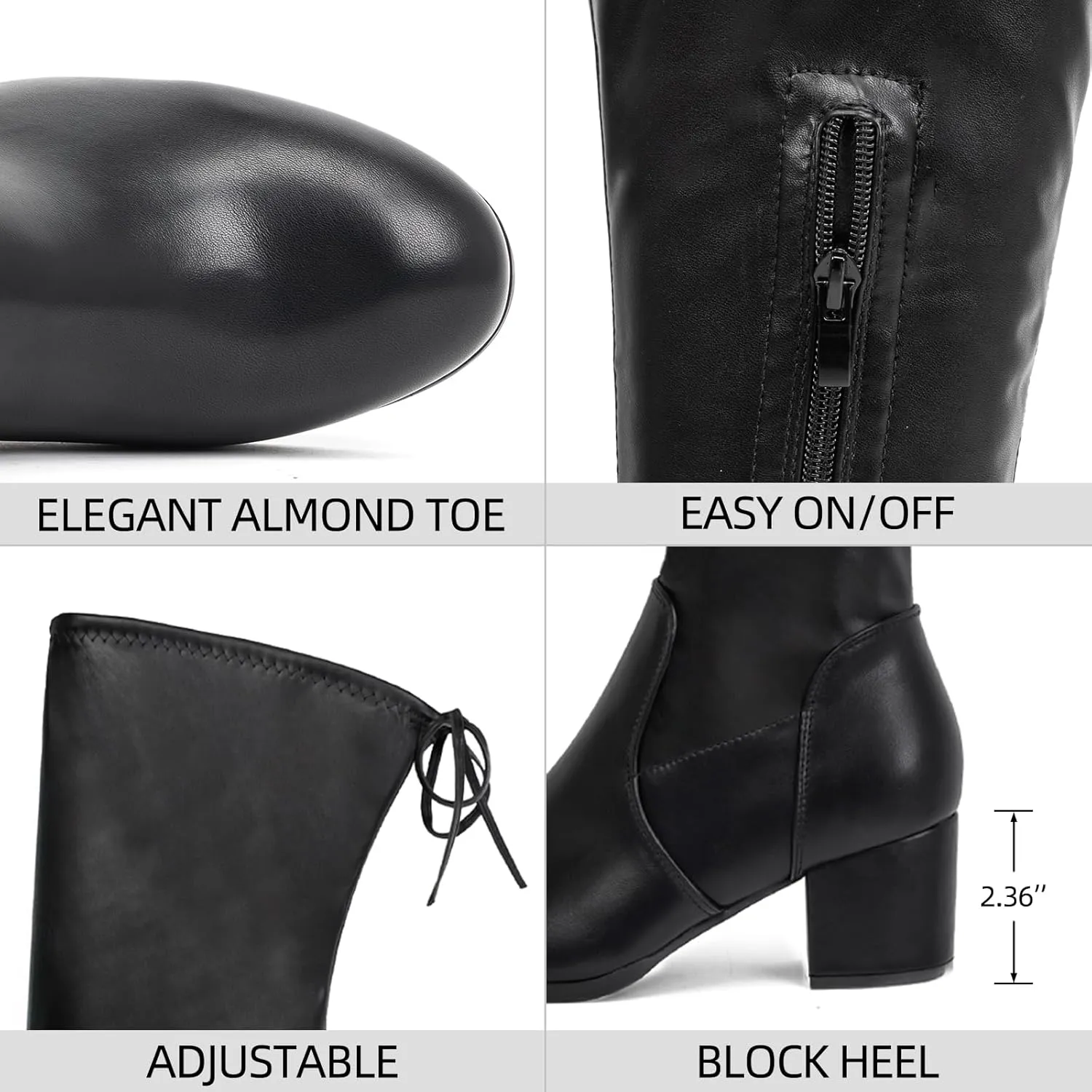 Women's Thigh High Boots Over the Knee Chunky Heel Fashion Sexy Long Boots with Zipper