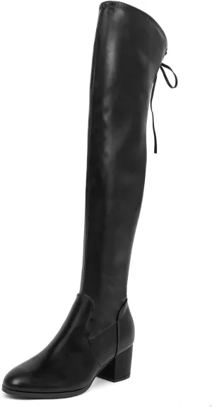 Women's Thigh High Boots Over the Knee Chunky Heel Fashion Sexy Long Boots with Zipper