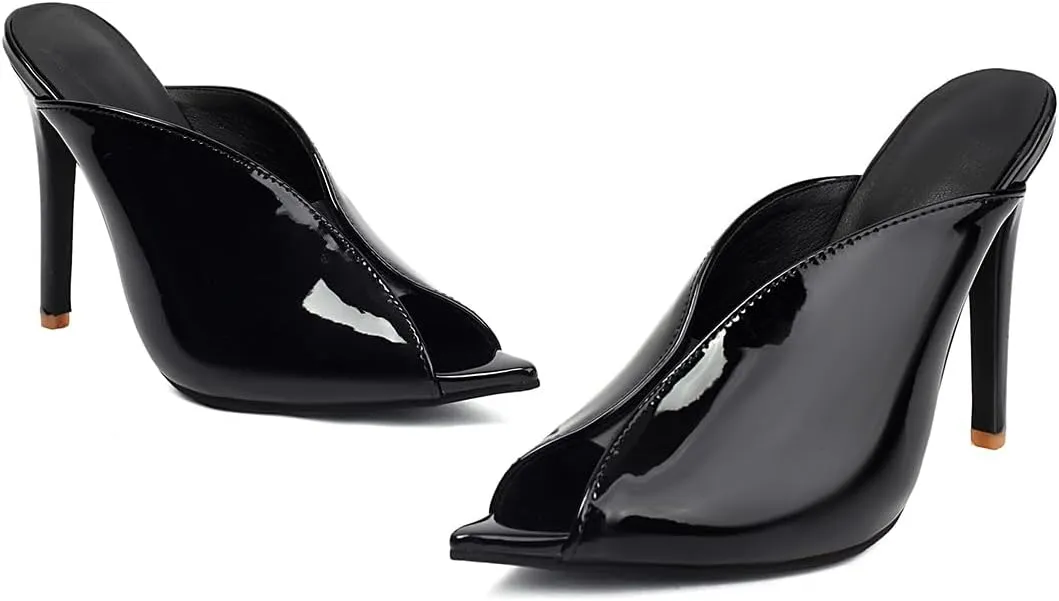 Women's V-Cut Peep Toe Mules - Stiletto High Heel Slip-On Sandals for Sexy Evening Wear Perfect for Parties or Clubs Shoes for Women