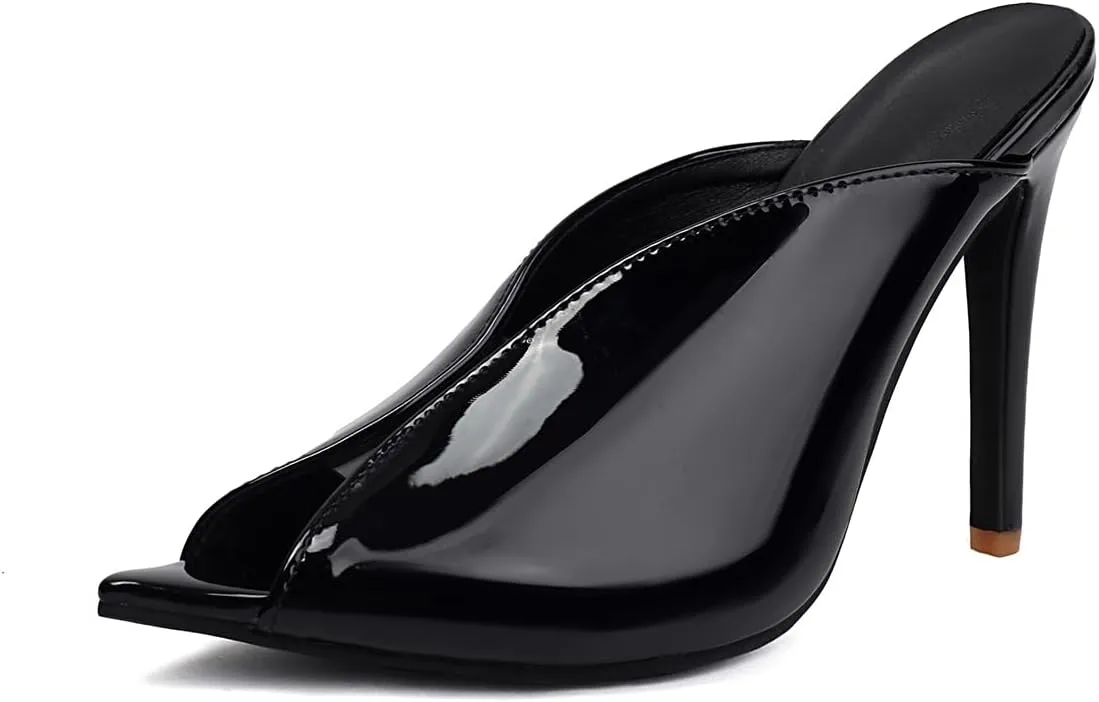 Women's V-Cut Peep Toe Mules - Stiletto High Heel Slip-On Sandals for Sexy Evening Wear Perfect for Parties or Clubs Shoes for Women