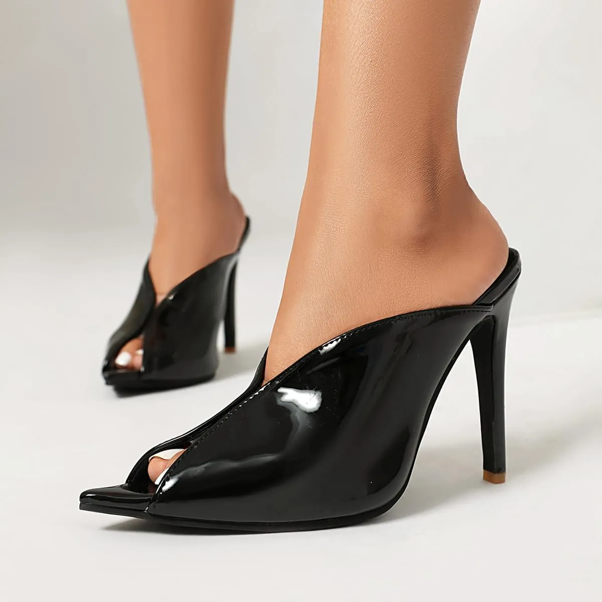 Women's V-Cut Peep Toe Mules - Stiletto High Heel Slip-On Sandals for Sexy Evening Wear Perfect for Parties or Clubs Shoes for Women