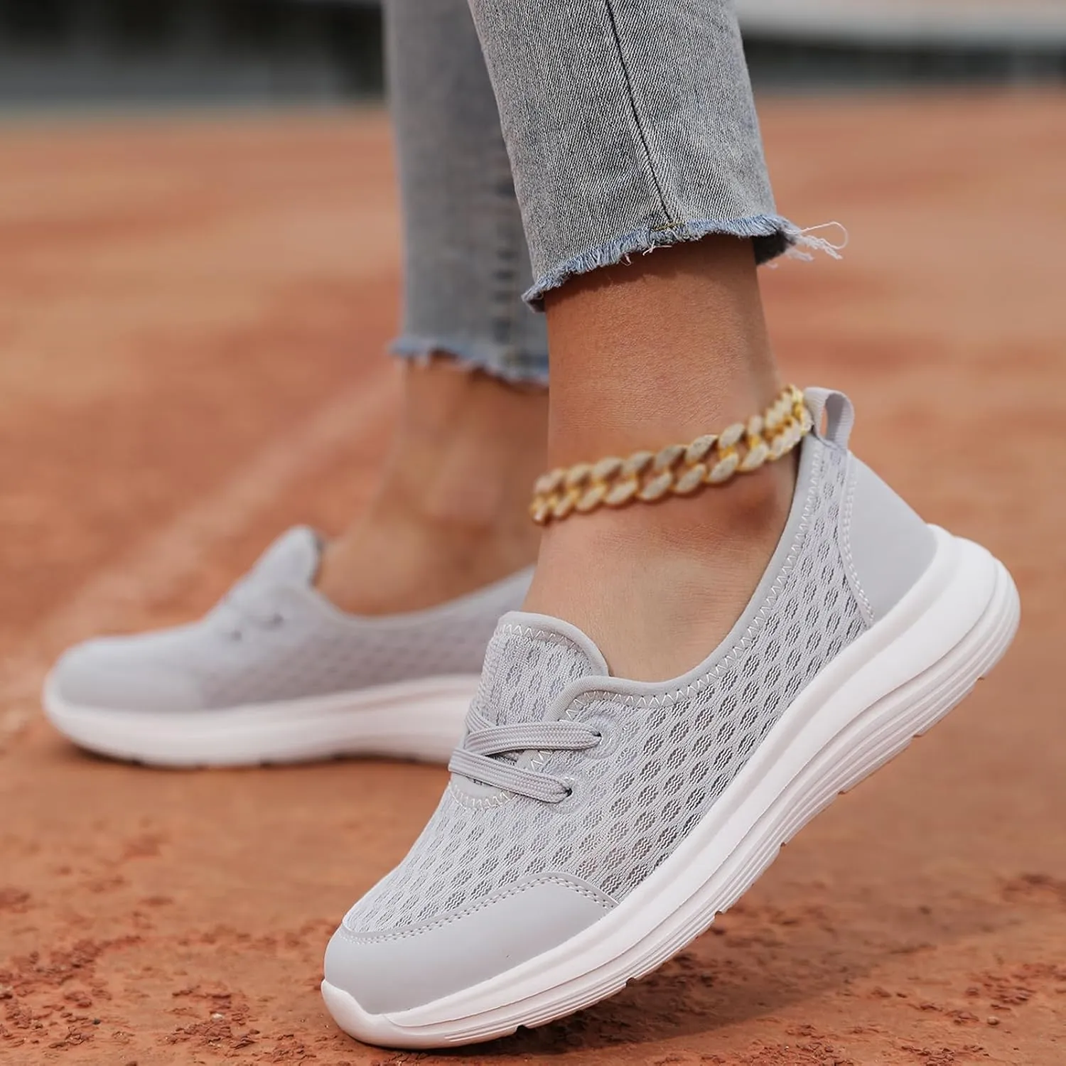 Women's Walking Shoes Soft Sole Mesh Shoe Comfortable Orthopedic Slip-on Breathable Flats Casual Nursing Orthotic Lightweight Shoes Walking Sneaker with Arch Support