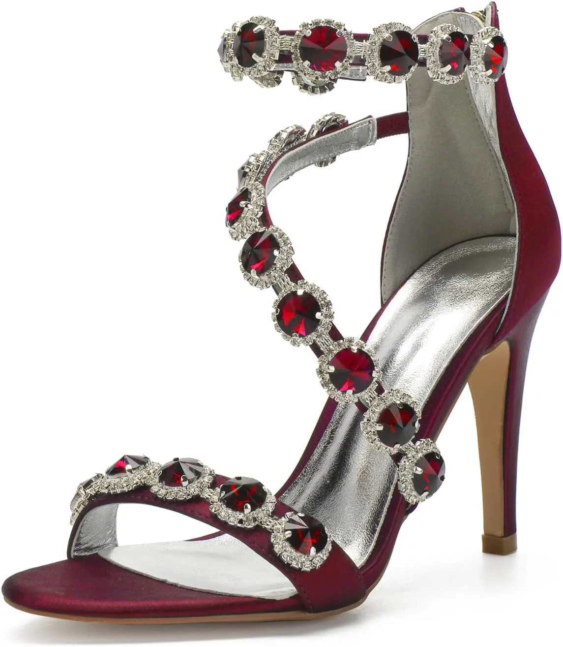 Women's Wedding Bridal Sandals High Heel Strap Crystal Zipper Back Formal Evening Prom Party Dress Shoes
