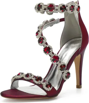 Women's Wedding Bridal Sandals High Heel Strap Crystal Zipper Back Formal Evening Prom Party Dress Shoes