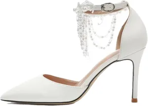 Women's Wedding Tassel Chain High Heel Sandals, Thin Heel Bridal Party Shoes