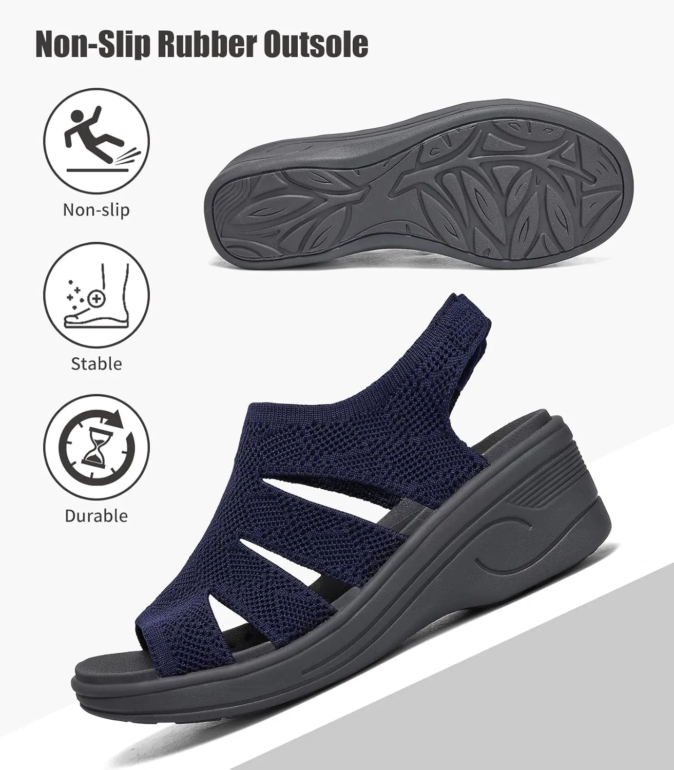 Womens Wedge Sandals Platform Walking Sandals Open Toe Ankle Elastic Strap Casual Comfortable Summer Dressy