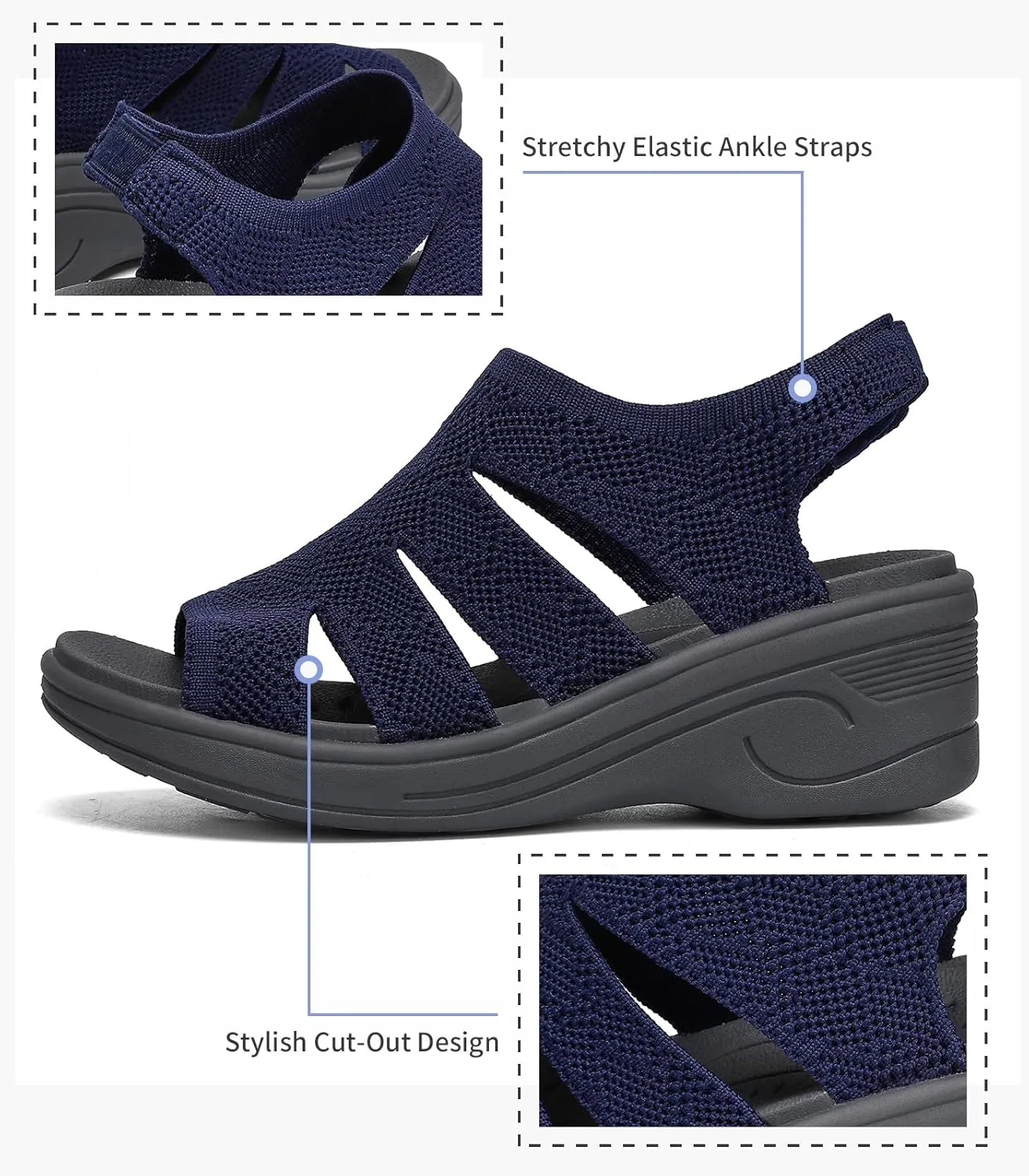 Womens Wedge Sandals Platform Walking Sandals Open Toe Ankle Elastic Strap Casual Comfortable Summer Dressy