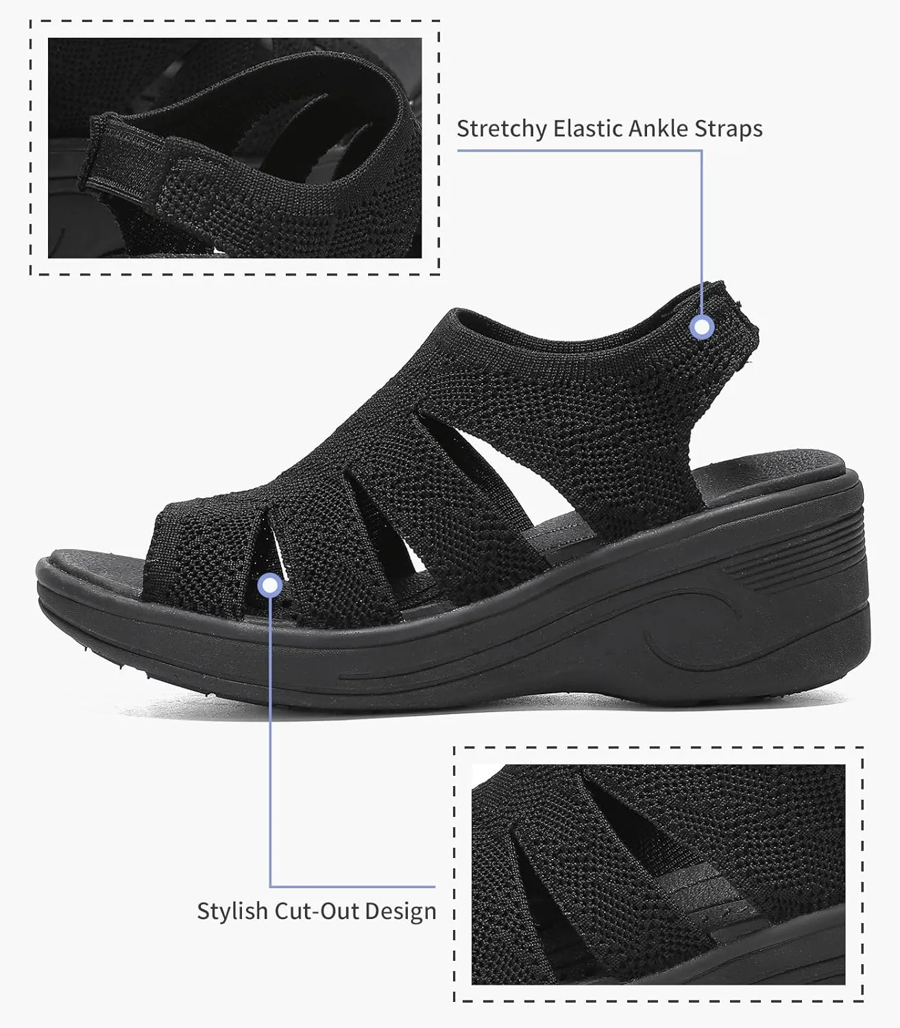 Womens Wedge Sandals Platform Walking Sandals Open Toe Ankle Elastic Strap Casual Comfortable Summer Dressy