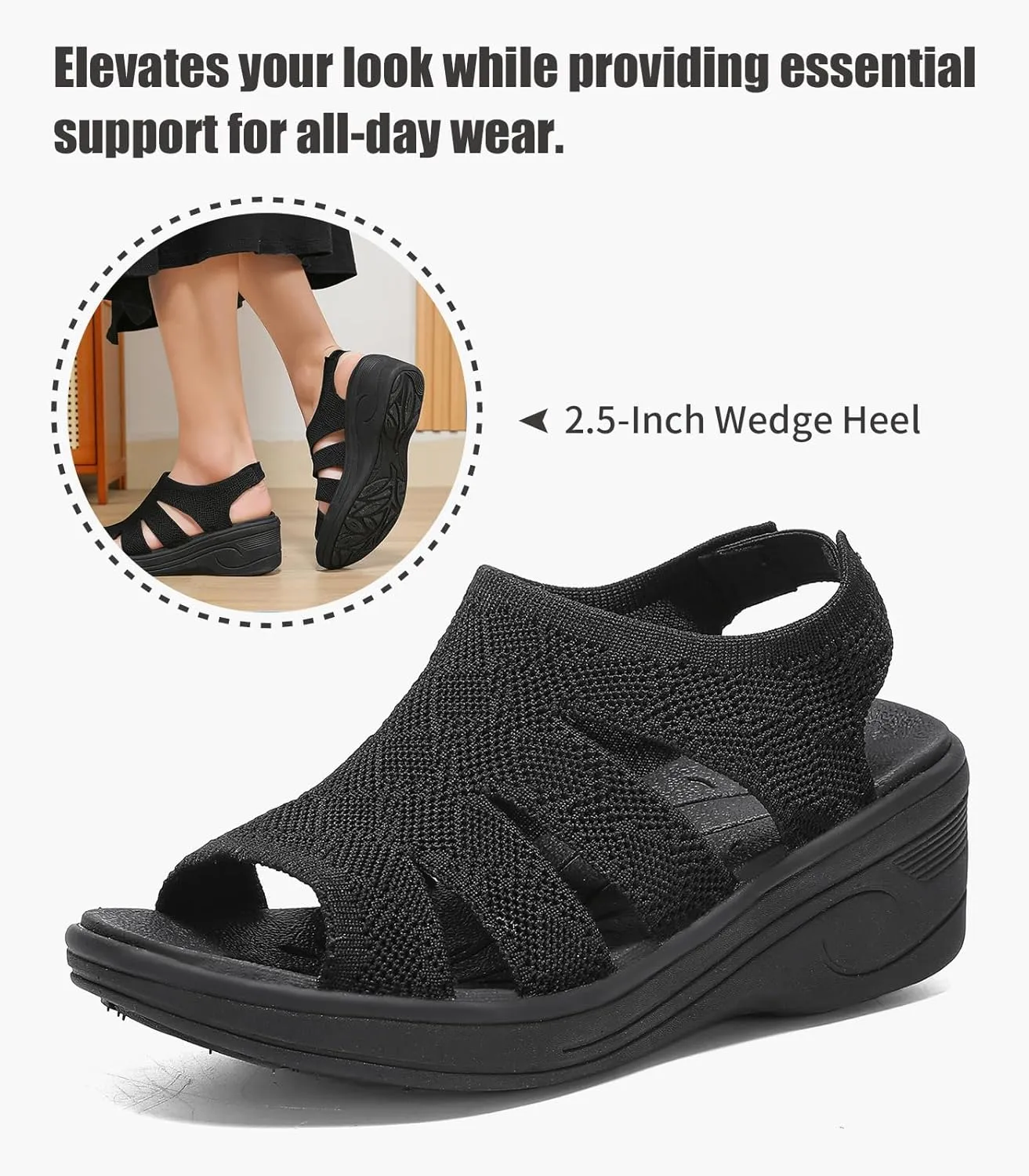 Womens Wedge Sandals Platform Walking Sandals Open Toe Ankle Elastic Strap Casual Comfortable Summer Dressy
