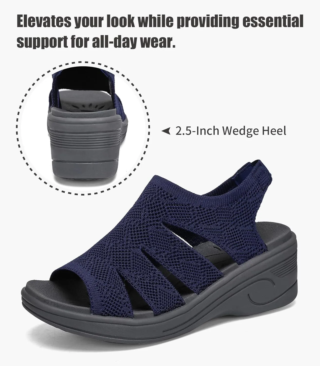Womens Wedge Sandals Platform Walking Sandals Open Toe Ankle Elastic Strap Casual Comfortable Summer Dressy