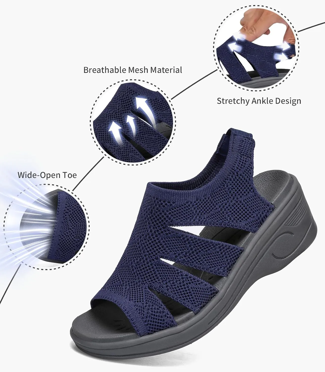 Womens Wedge Sandals Platform Walking Sandals Open Toe Ankle Elastic Strap Casual Comfortable Summer Dressy