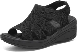 Womens Wedge Sandals Platform Walking Sandals Open Toe Ankle Elastic Strap Casual Comfortable Summer Dressy