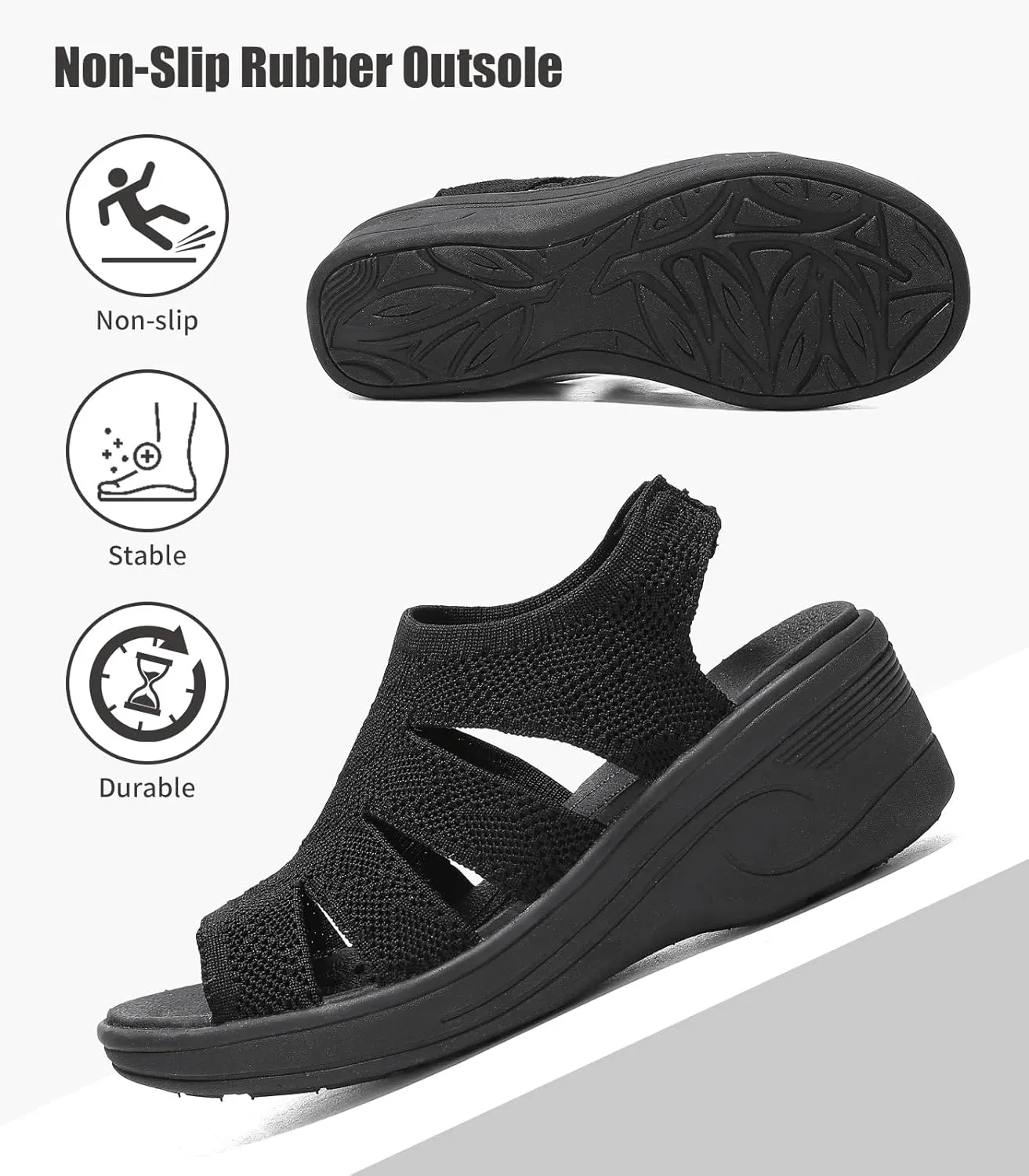 Womens Wedge Sandals Platform Walking Sandals Open Toe Ankle Elastic Strap Casual Comfortable Summer Dressy