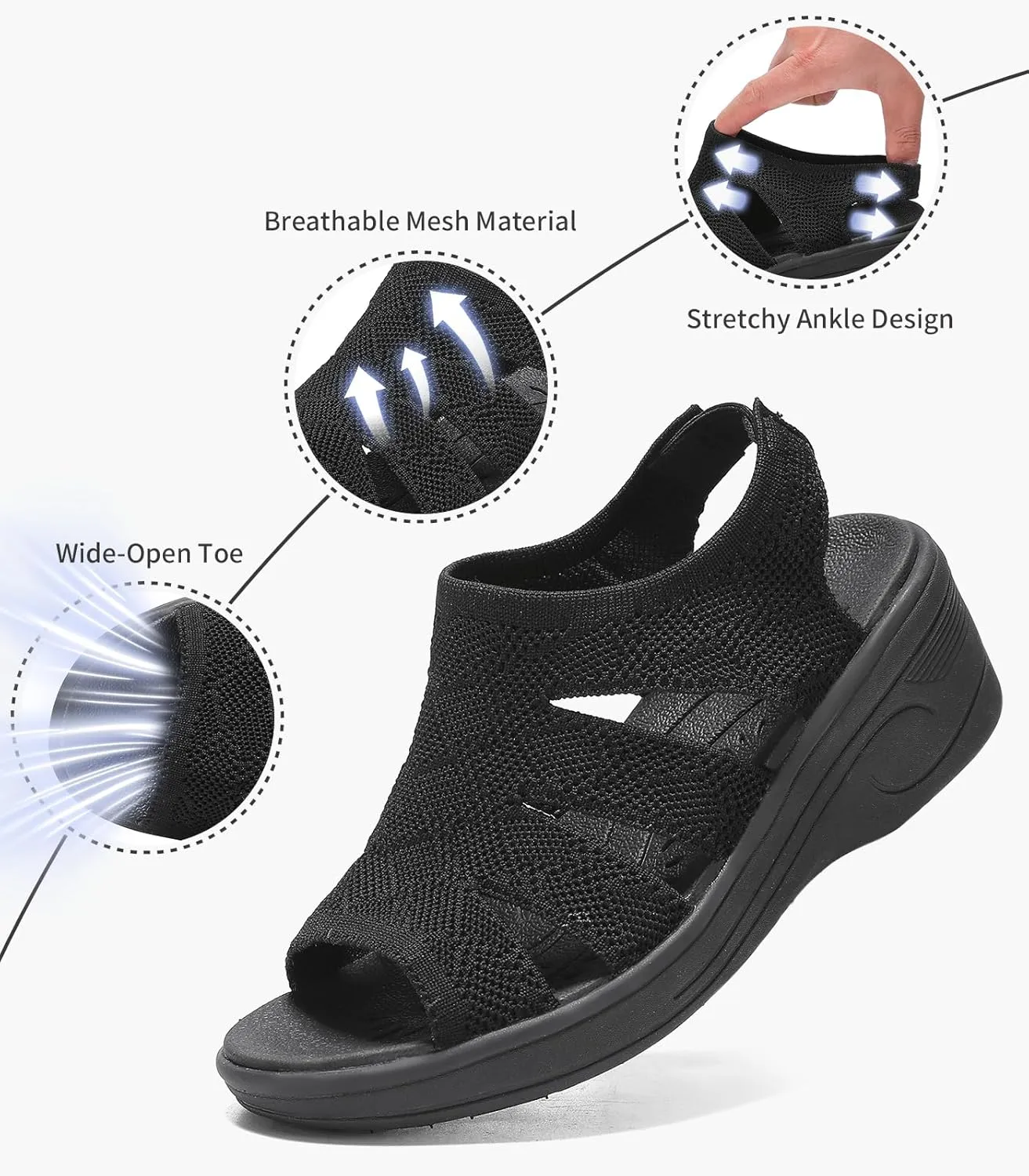 Womens Wedge Sandals Platform Walking Sandals Open Toe Ankle Elastic Strap Casual Comfortable Summer Dressy