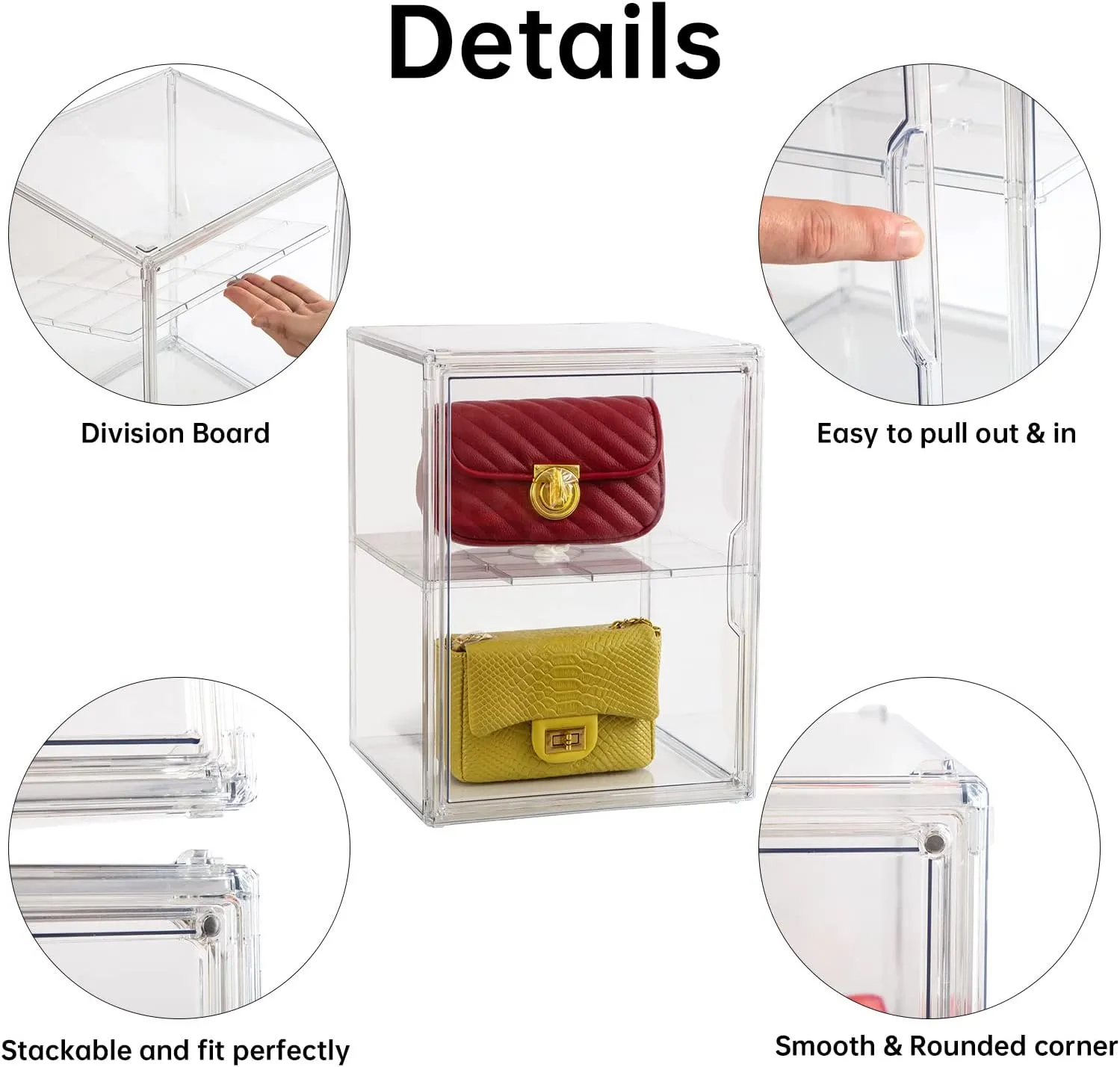 X-Large 2 Tiers 14.2"X10.6"X8" Acrylic Display Case with 1 Division Board, Clear Organizer Box Plastic Holder with Magnetic Door for Loungefly Backpack, Handbags, Purses, Boots