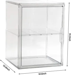 X-Large 2 Tiers 14.2"X10.6"X8" Acrylic Display Case with 1 Division Board, Clear Organizer Box Plastic Holder with Magnetic Door for Loungefly Backpack, Handbags, Purses, Boots