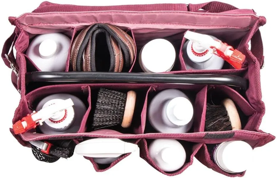 X-Large Universal Grooming Tote | Color Burgundy | Ample Storage for Grooming Essentials | Keeps Items Clean with Dust Cover | Non-Collapsing Inside Pockets | Adjustable Shoulder Strap