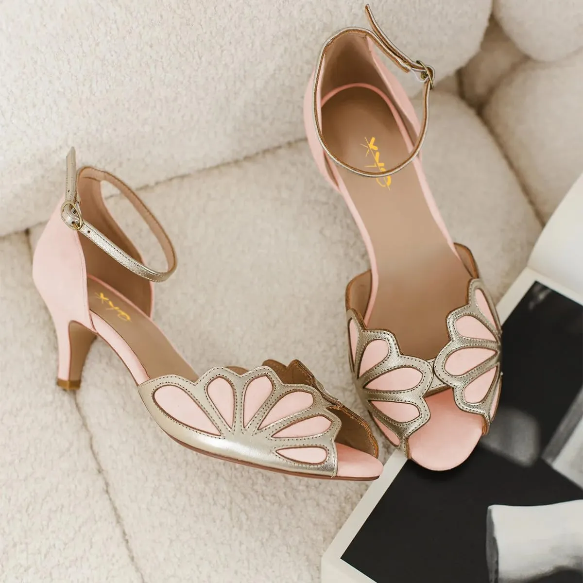 XYD Women Dance Ballroom Latin Jazz Sandals Kitten Heels Peep Toe Ankle Strap Butterfly Bridal Evening Fancy Pumps Shoes