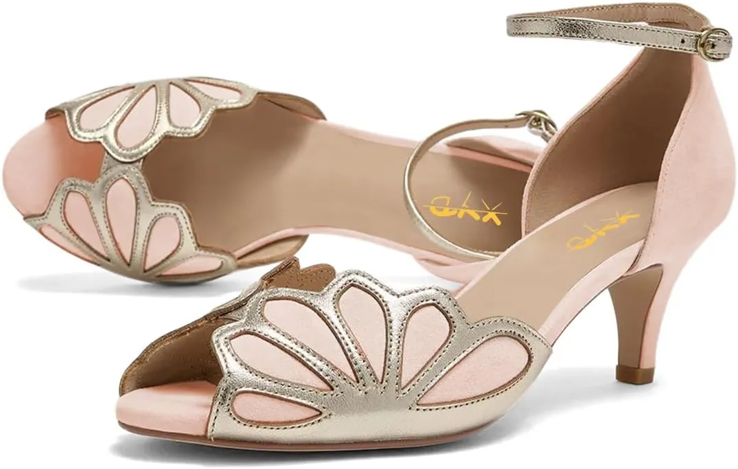 XYD Women Dance Ballroom Latin Jazz Sandals Kitten Heels Peep Toe Ankle Strap Butterfly Bridal Evening Fancy Pumps Shoes