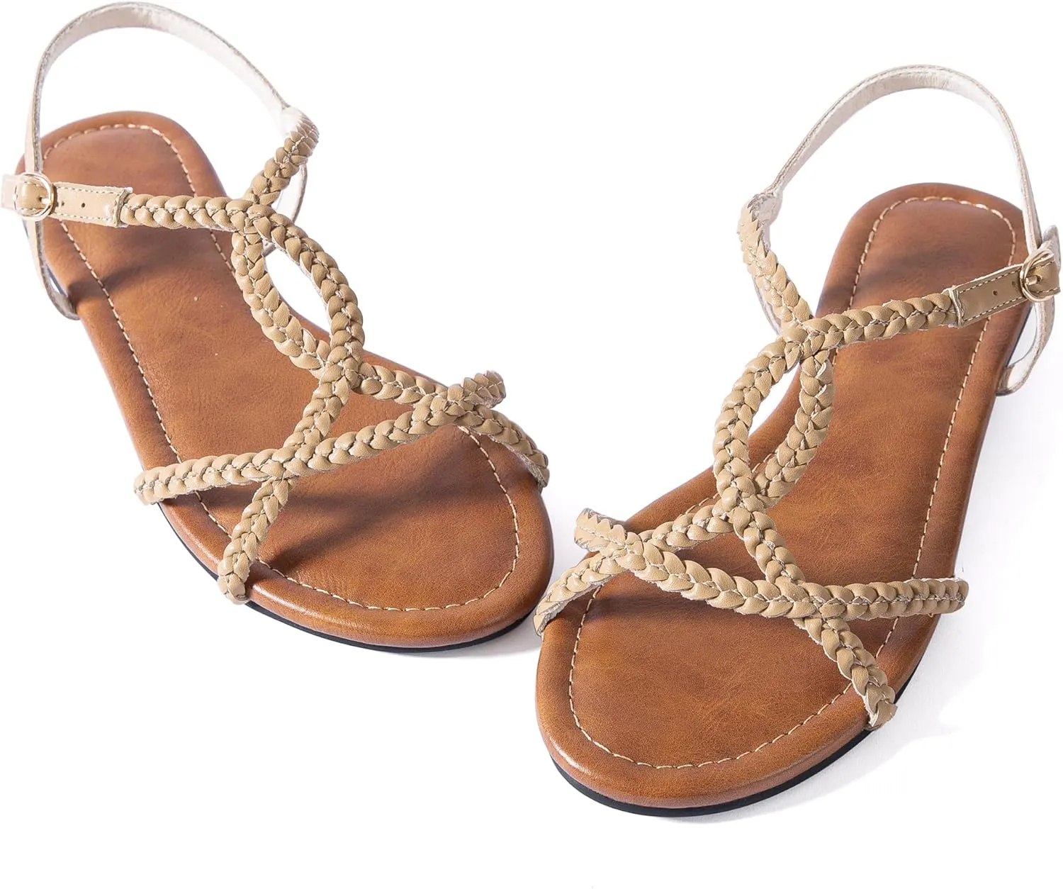 YANWENFANG Women's Strappy Flat Sandals, Adjustable Ankle Strap Gladiator Style, Summer Beach Casual Roman Gladiator Boho Beach Vacation Vintage Leather