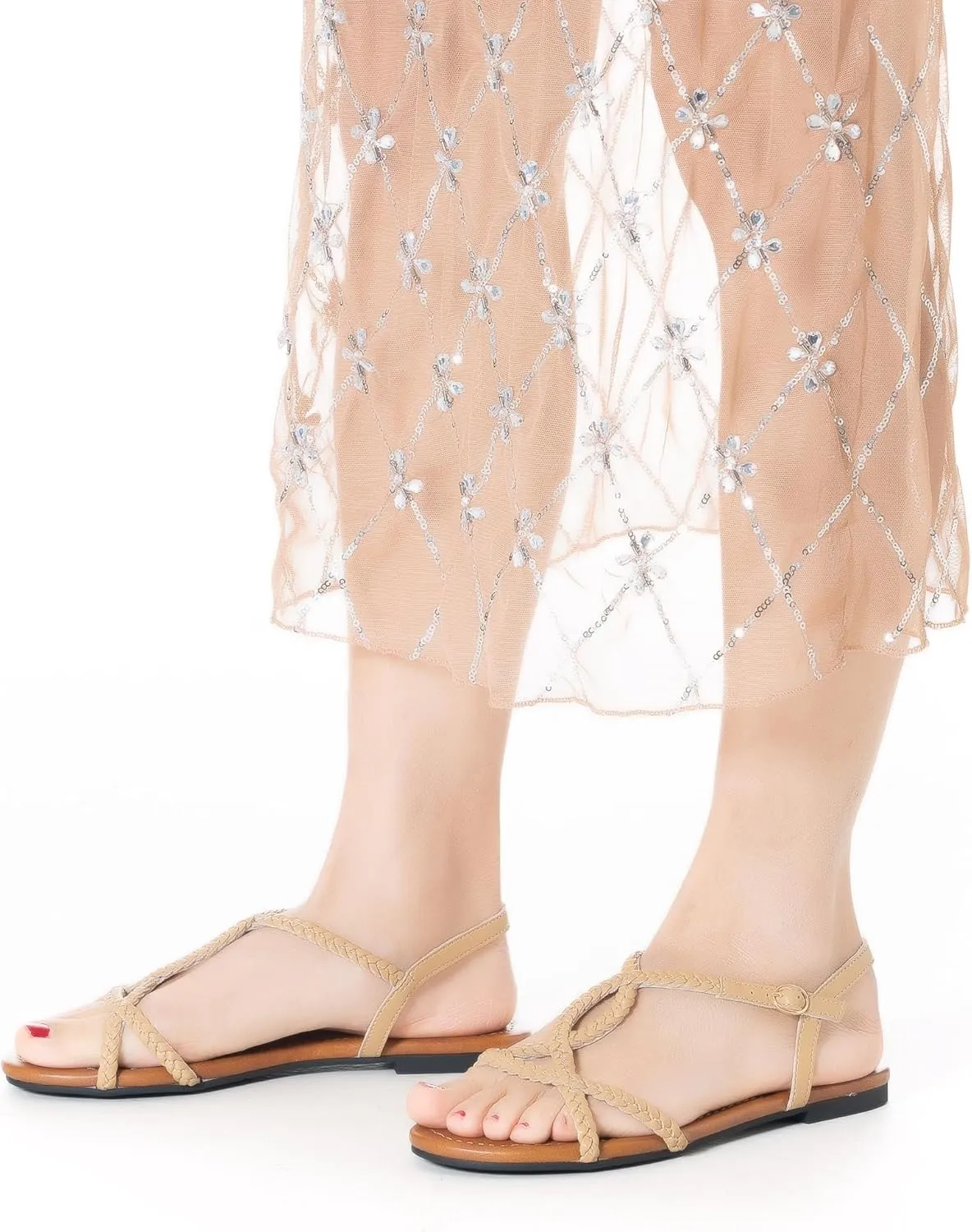 YANWENFANG Women's Strappy Flat Sandals, Adjustable Ankle Strap Gladiator Style, Summer Beach Casual Roman Gladiator Boho Beach Vacation Vintage Leather